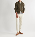 TOM FORD - Suede-Trimmed Ribbed Cashmere Cardigan - Green
