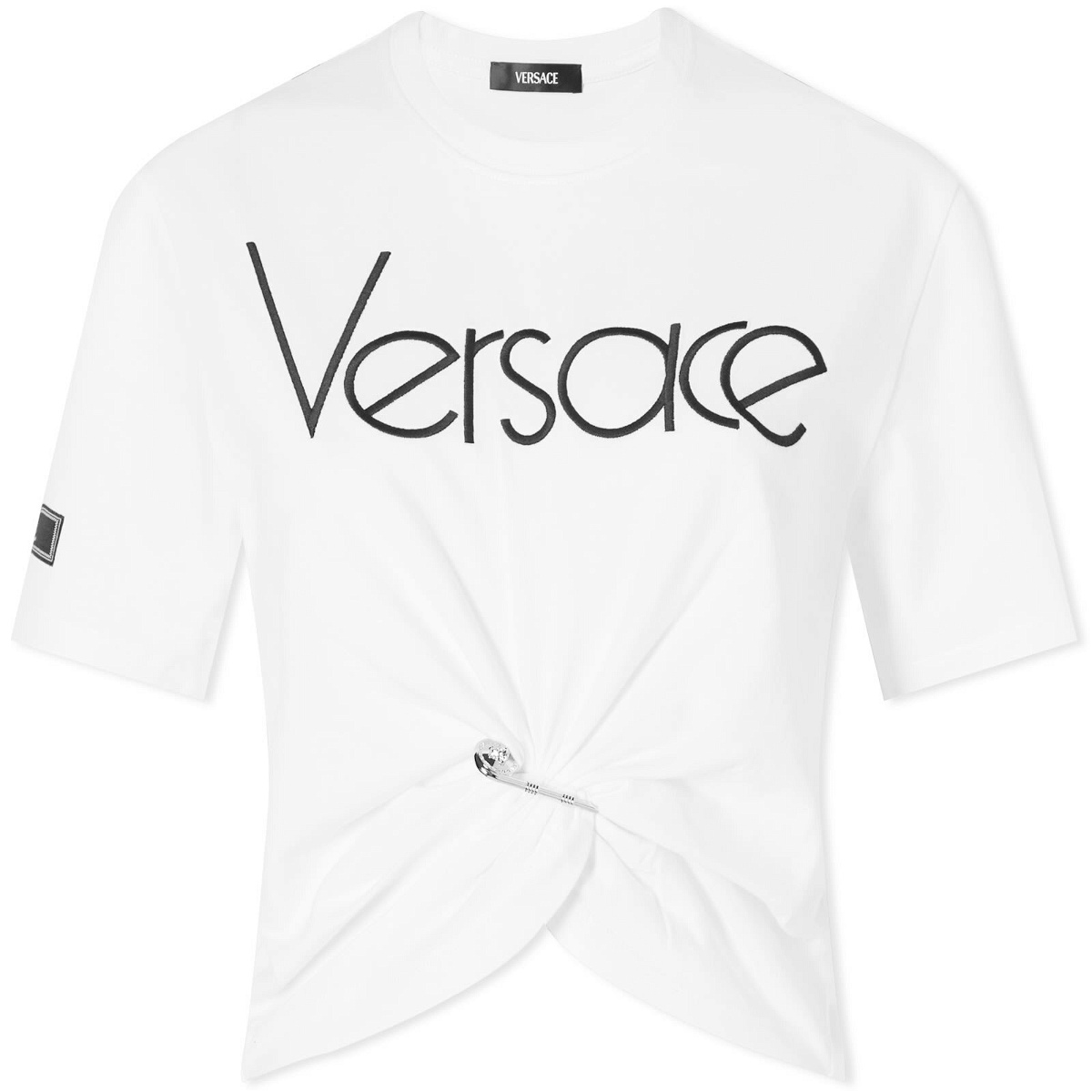 Versace Women's Cropped T-Shirt in White/Black Versace