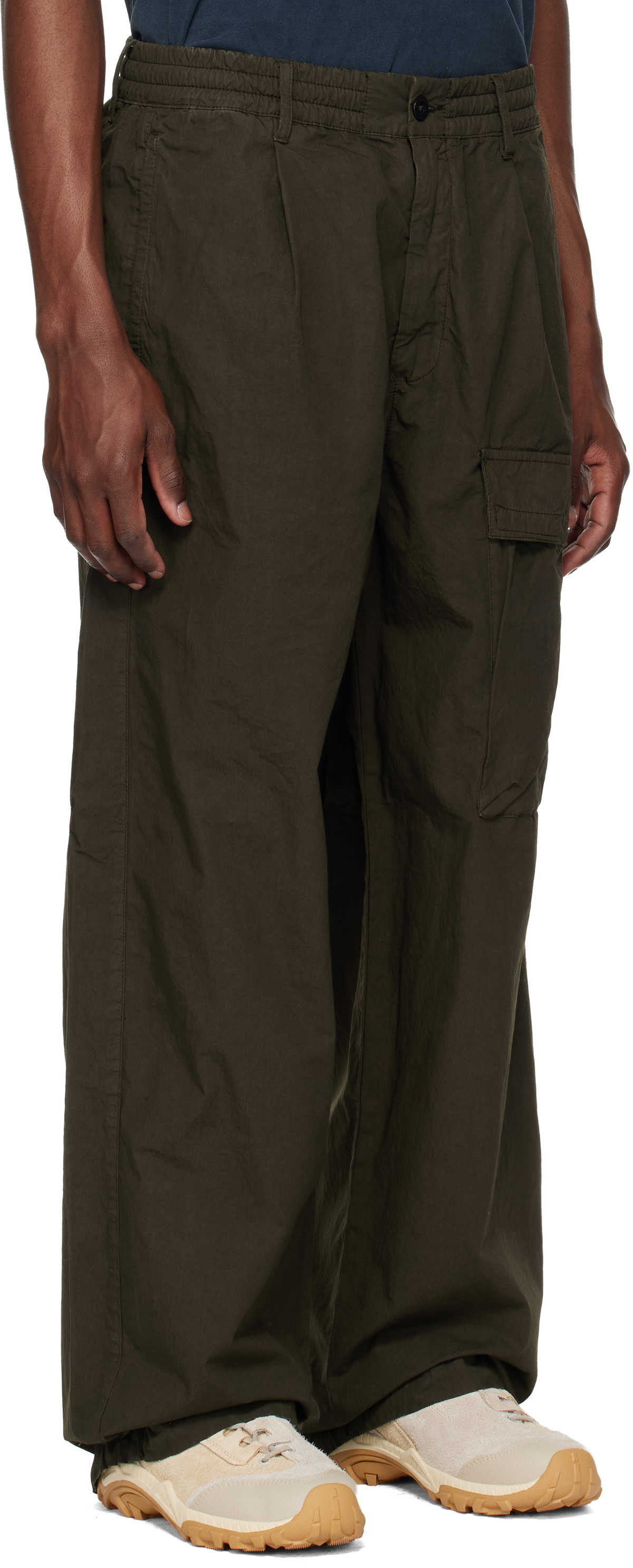C.P. Company Khaki Micro-Reps Boxy Leg Pocket Lens Cargo Pants