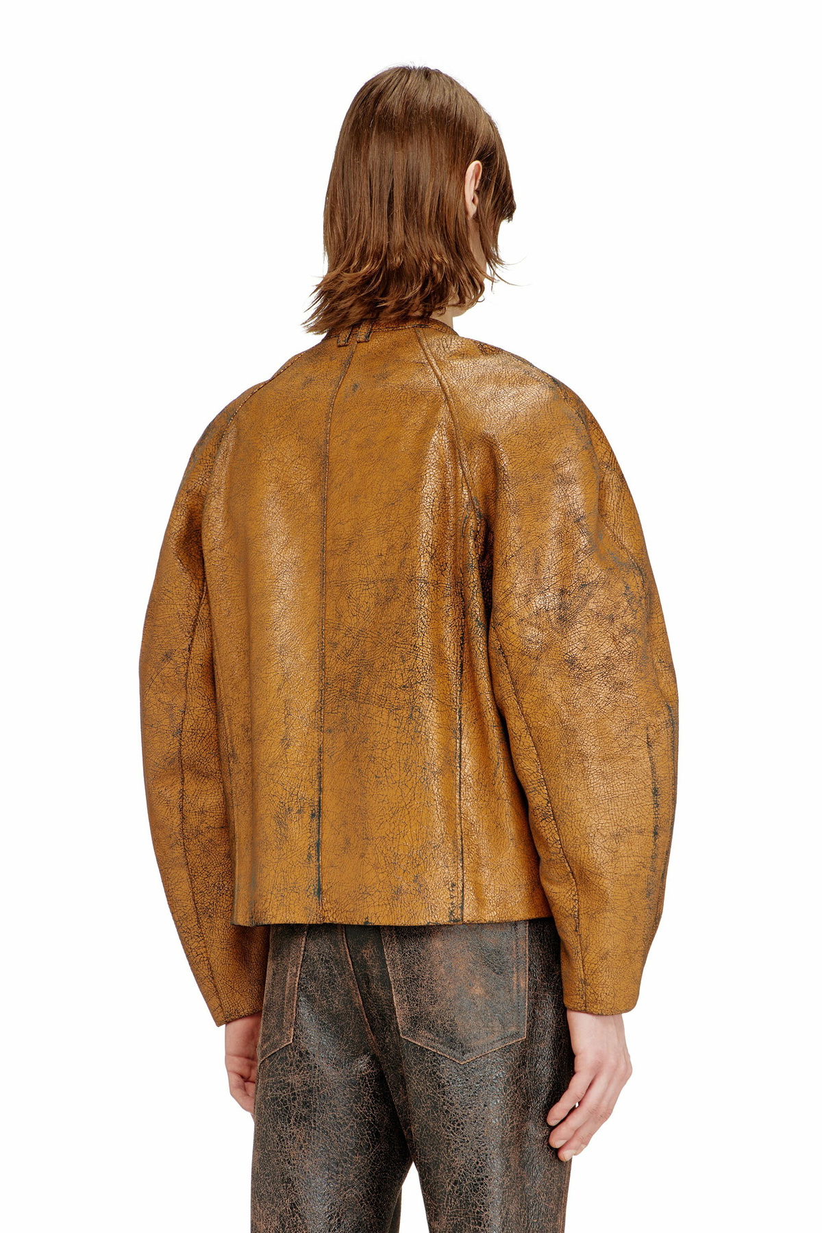 Diesel Cocoon-sleeve biker jacket in cracked leather - Leather jackets Mens in Brown