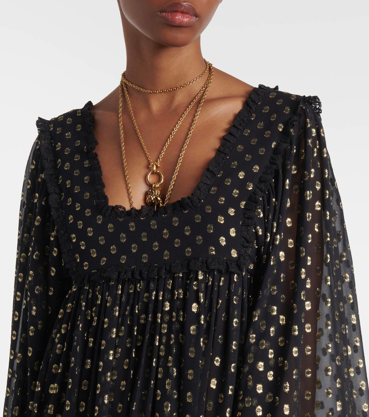 Chloé Polka-dot jacquard silk-blend lamé gown