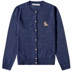 Maison Kitsuné Men's Chillax Fox Patch Adjusted R-Neck Cardigan in Navy Melange