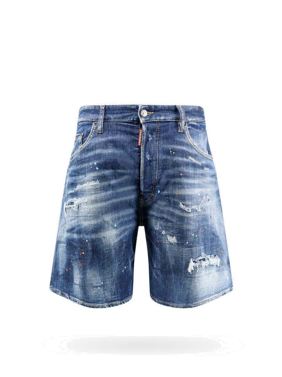 Dsquared2 Blue Denim Yellow Ripped Spots Dan Commando Shorts Dsquared2