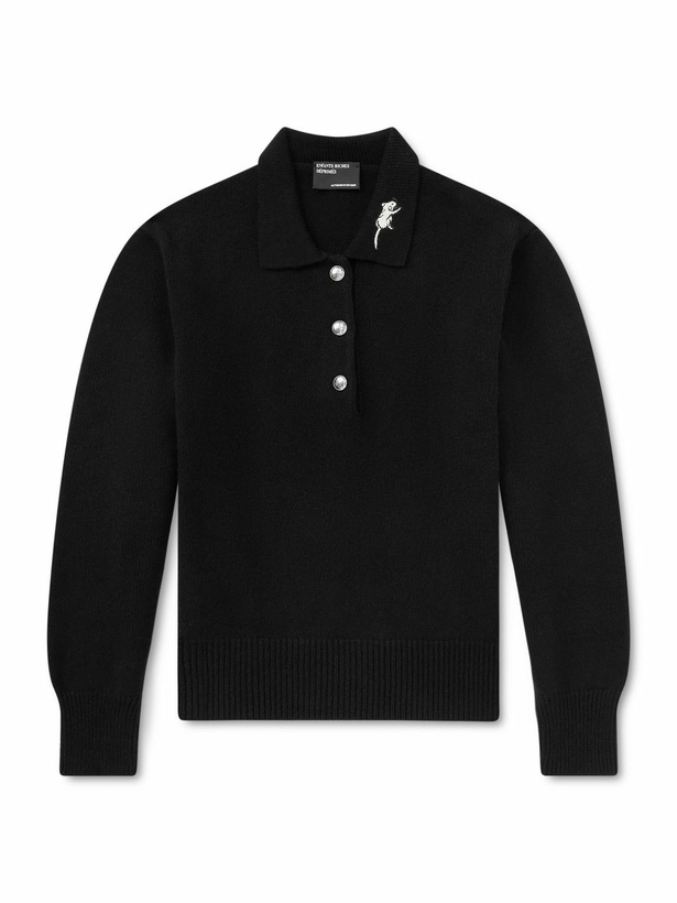 Photo: Enfants Riches Déprimés - Rat Embroidered Cashmere Polo Sweater - Black