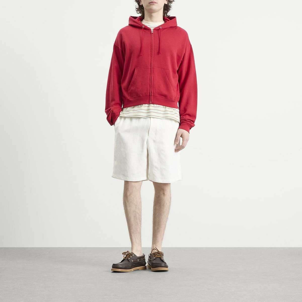 Auralee Men's High Twist Zip Hoodie in Red