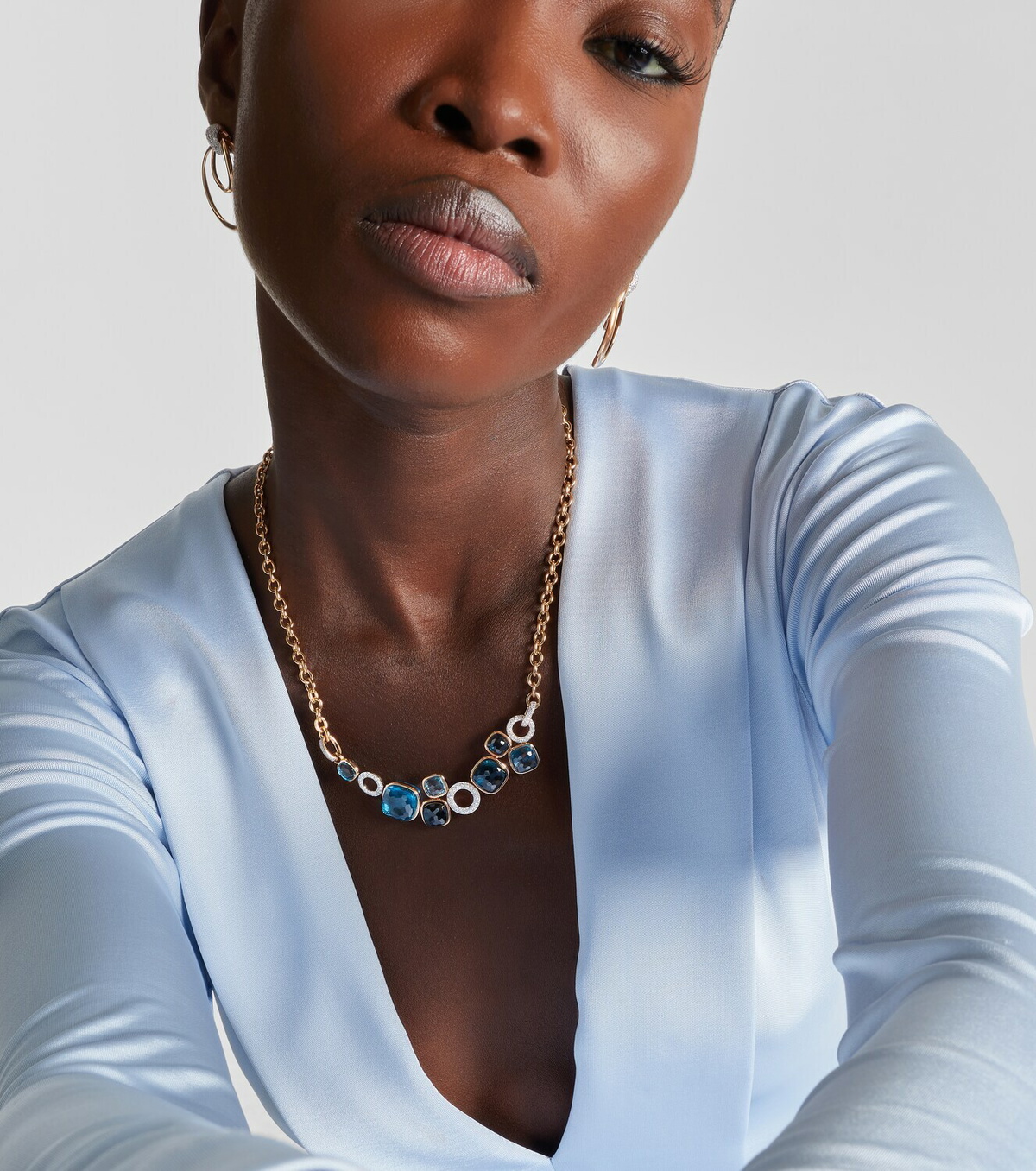 Pomellato Nudo 18kt white and rose gold necklace with topaz and diamonds
