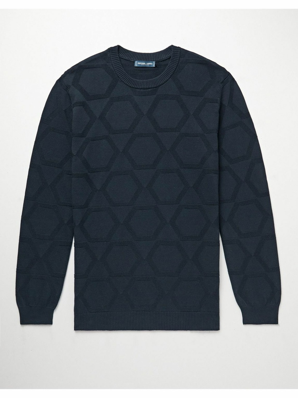 Photo: Frescobol Carioca - Ricardo Jacquard-Knit Cotton Sweater - Blue