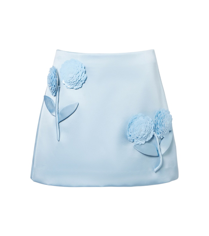 Photo: Self-Portrait Floral-appliqué satin miniskirt