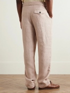 Oliver Spencer - Southwell Tapered Belted Herringbone Linen Trousers - Pink
