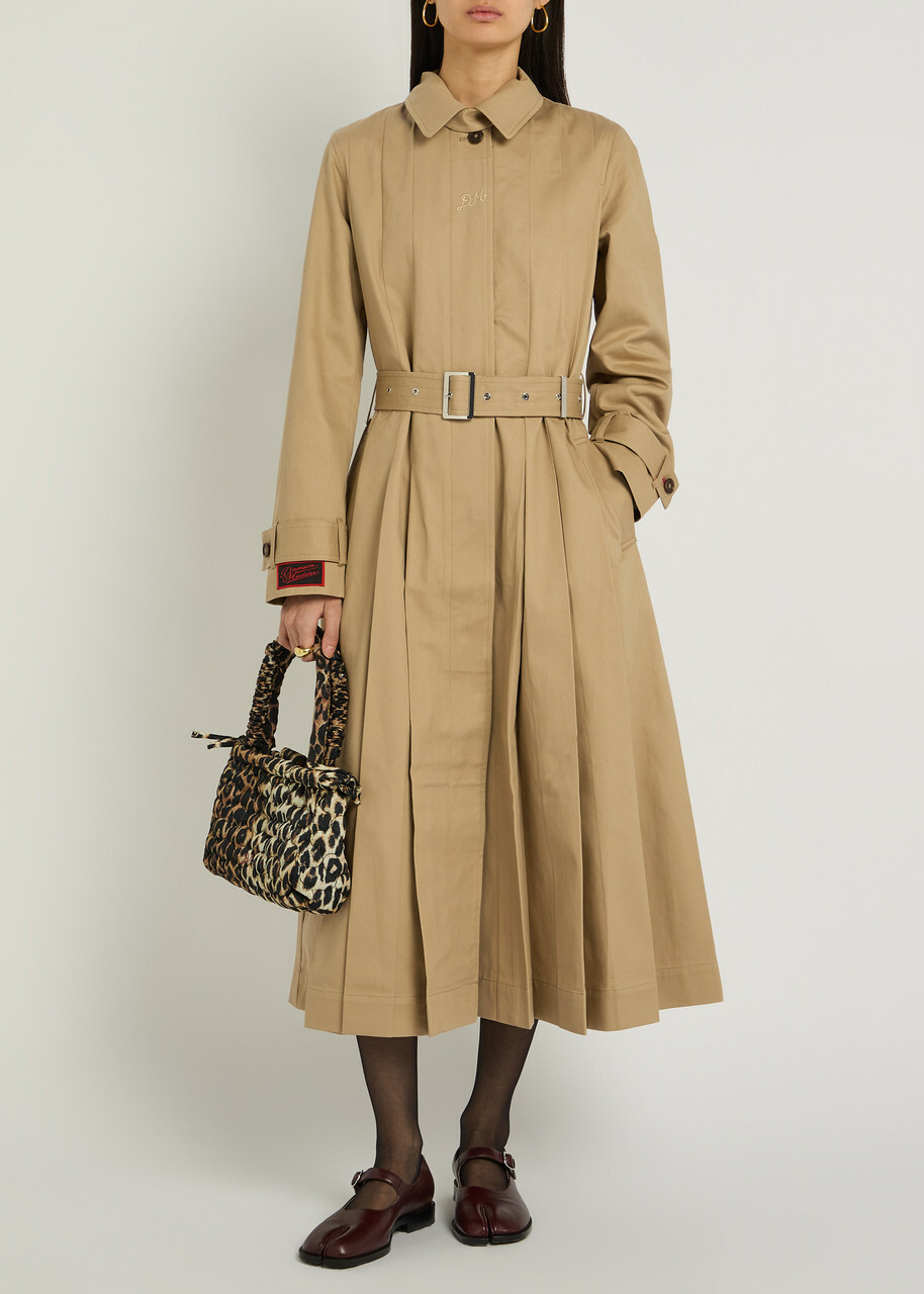 Damson Madder Sofia Pleated Belted Cotton Trench Coat Light Brown