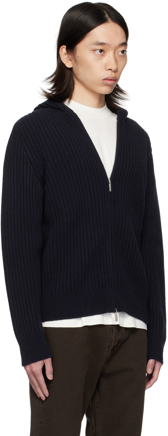 Fur Hood Cardigan - Navy