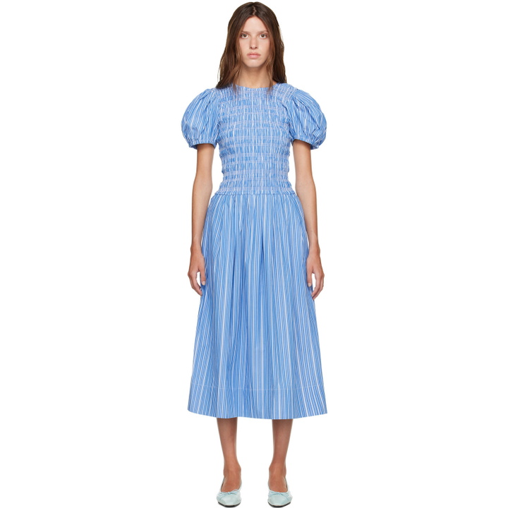 Photo: GANNI Navy Striped Cotton Midi Dress