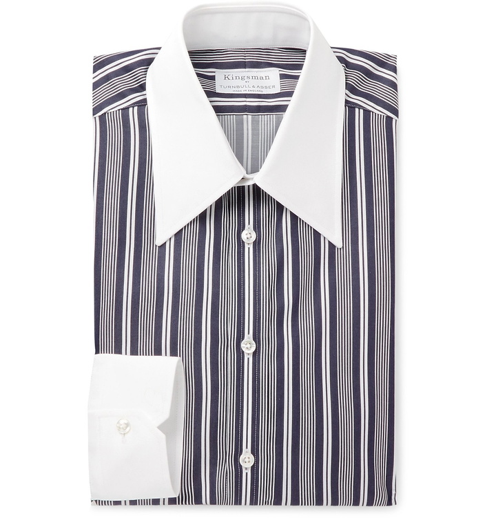 Photo: Kingsman - Turnbull & Asser Rocketman Navy Slim-Fit Striped Cotton Shirt - Blue