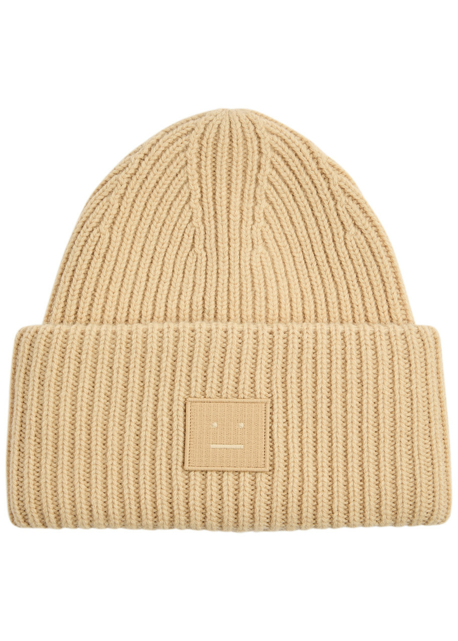 Acne Studios Logo Ribbed Wool Beanie - Beige - One Size Acne  display picture 3