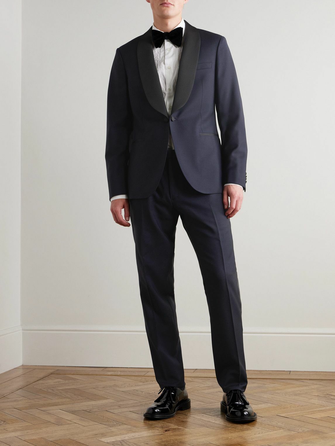 Mr P. - Shawl-Collar Satin-Trimmed Virgin Wool and Mohair-Blend Tuxedo Jacket - Blue