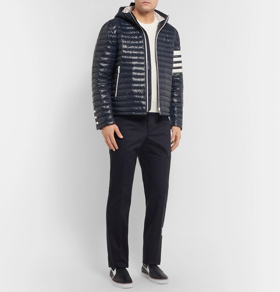 Thom Browne - Pebble-Grain Leather Slip-On Sneakers - Men - Navy