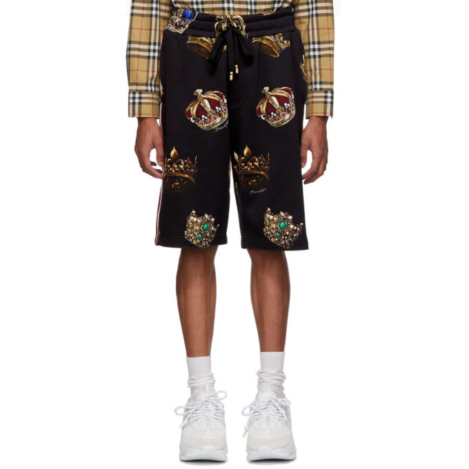 Photo: Dolce and Gabbana Black All-Over Crowns Shorts