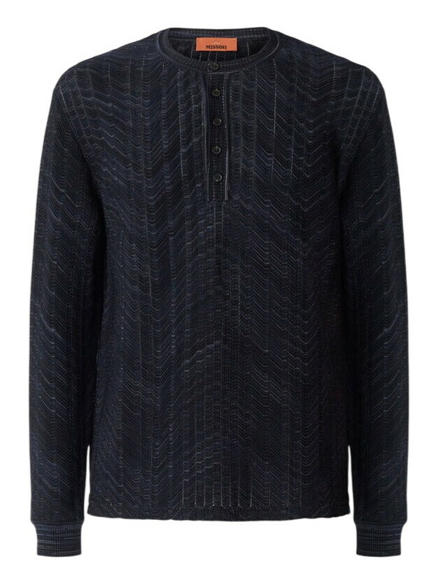 Photo: Missoni - Long-sleeve viscose and cotton henley shirt, Men, Black & Grey