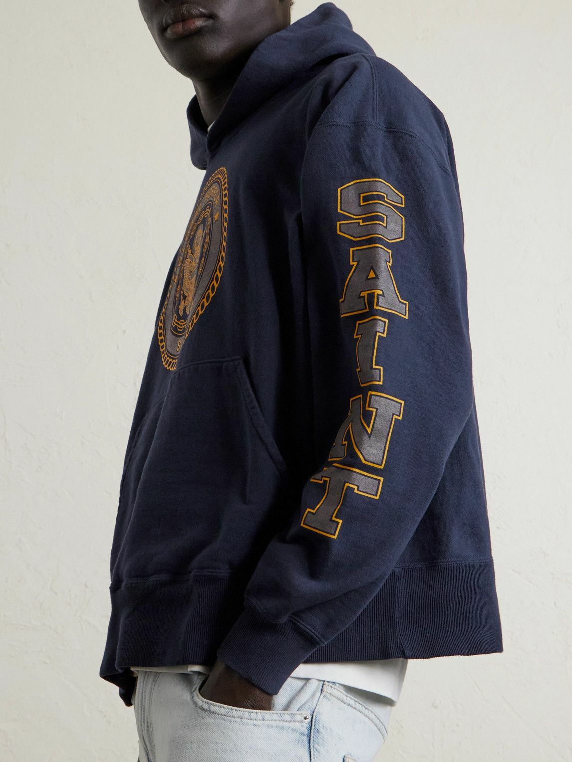 SAINT MXXXXXX - Saint College Printed Cotton Hoodie - Blue