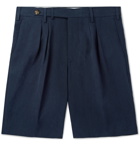 Brunello Cucinelli - Tapered Pleated Linen Shorts - Blue