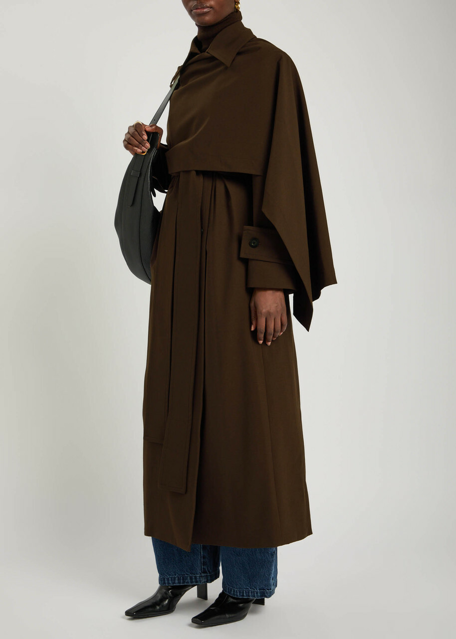 Esse Studios Onus Cape-effect Woven Trench Coat Brown