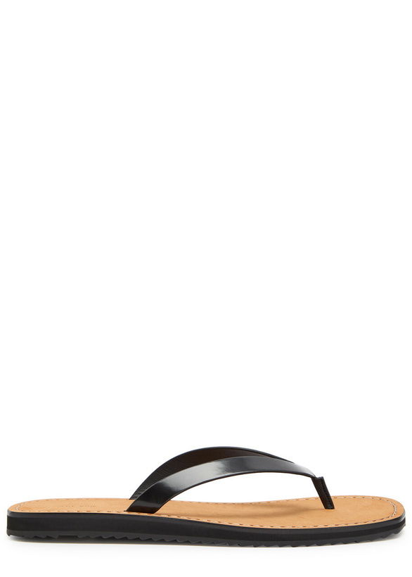 Photo: The Row City Leather Flip Flops Black