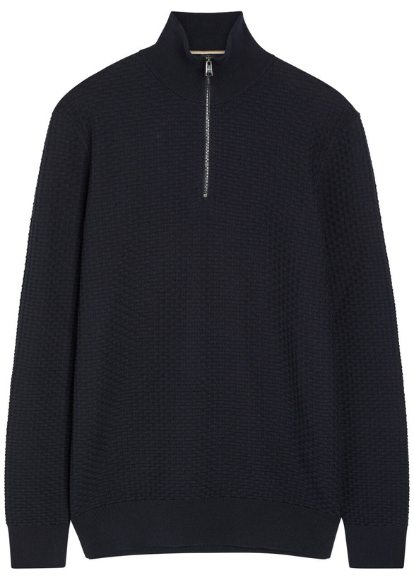 Photo: Boss Textured Half-zip Cotton Jumper Navy