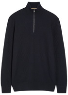 Boss Textured Half-zip Cotton Jumper Navy