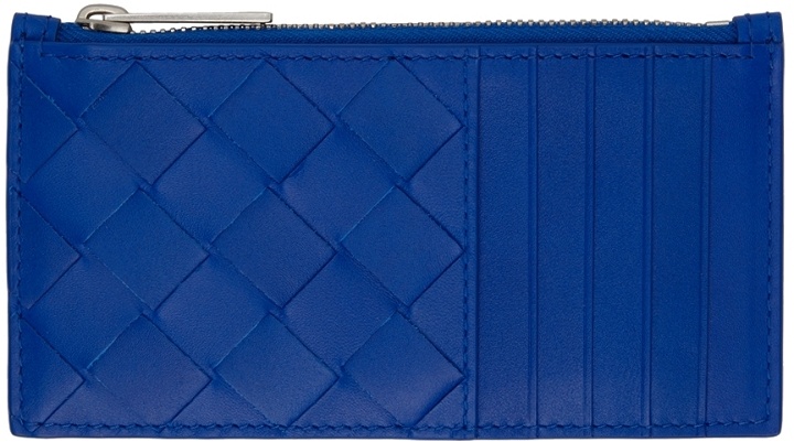 Photo: Bottega Veneta Blue Intrecciato Zipped Card Holder
