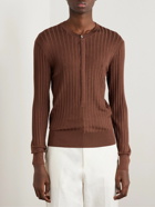 TOM FORD - Slim-Fit Ribbed Silk-Blend Henley Sweater - Brown