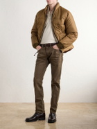 RRL - Leather-Trimmed Quilted Shell Padded Bomber Jacket - Brown