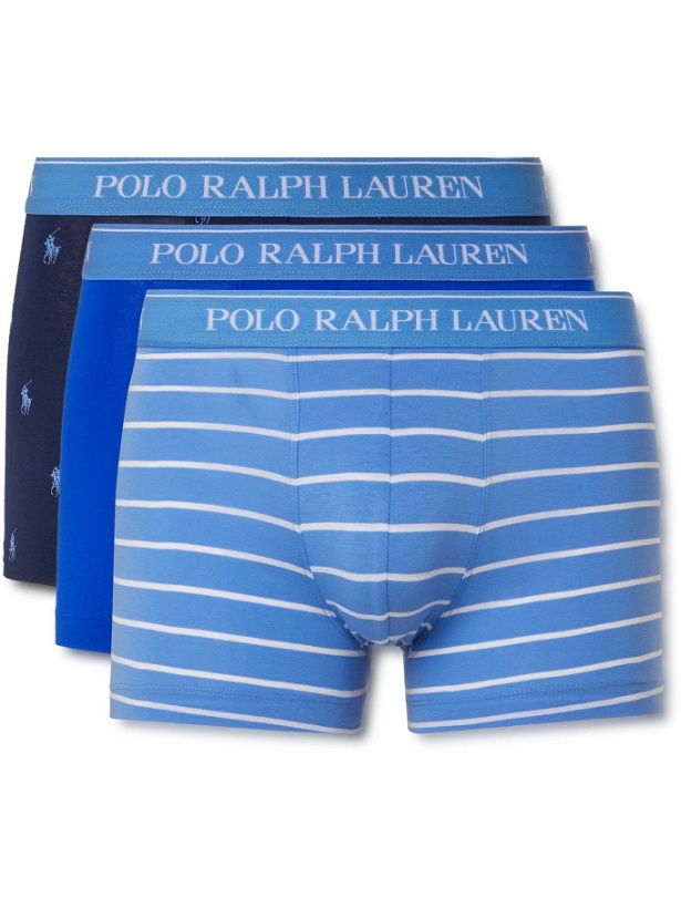 Photo: POLO RALPH LAUREN - Three-Pack Stretch-Cotton Boxer Briefs - Blue