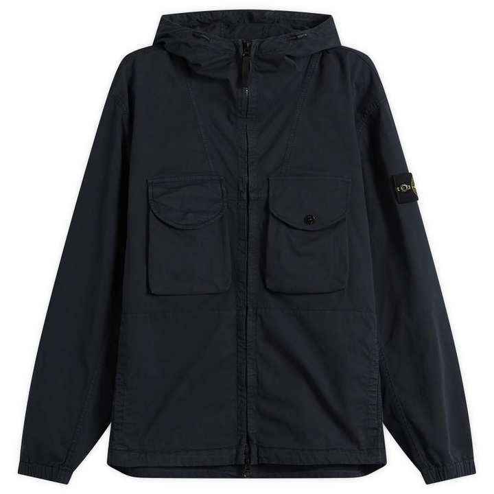 Photo: Stone Island Men's Organic Cotton Twill Hooded Jacket in Navy Blue