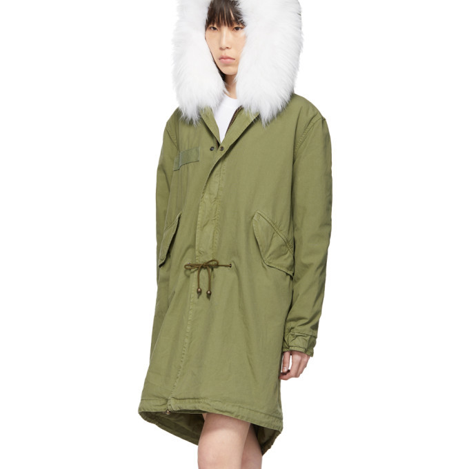 Mr and Mrs Italy Green Long Fur Army Parka