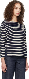 A.P.C. Navy Striped Three-Quarter Sleeve T-shirt