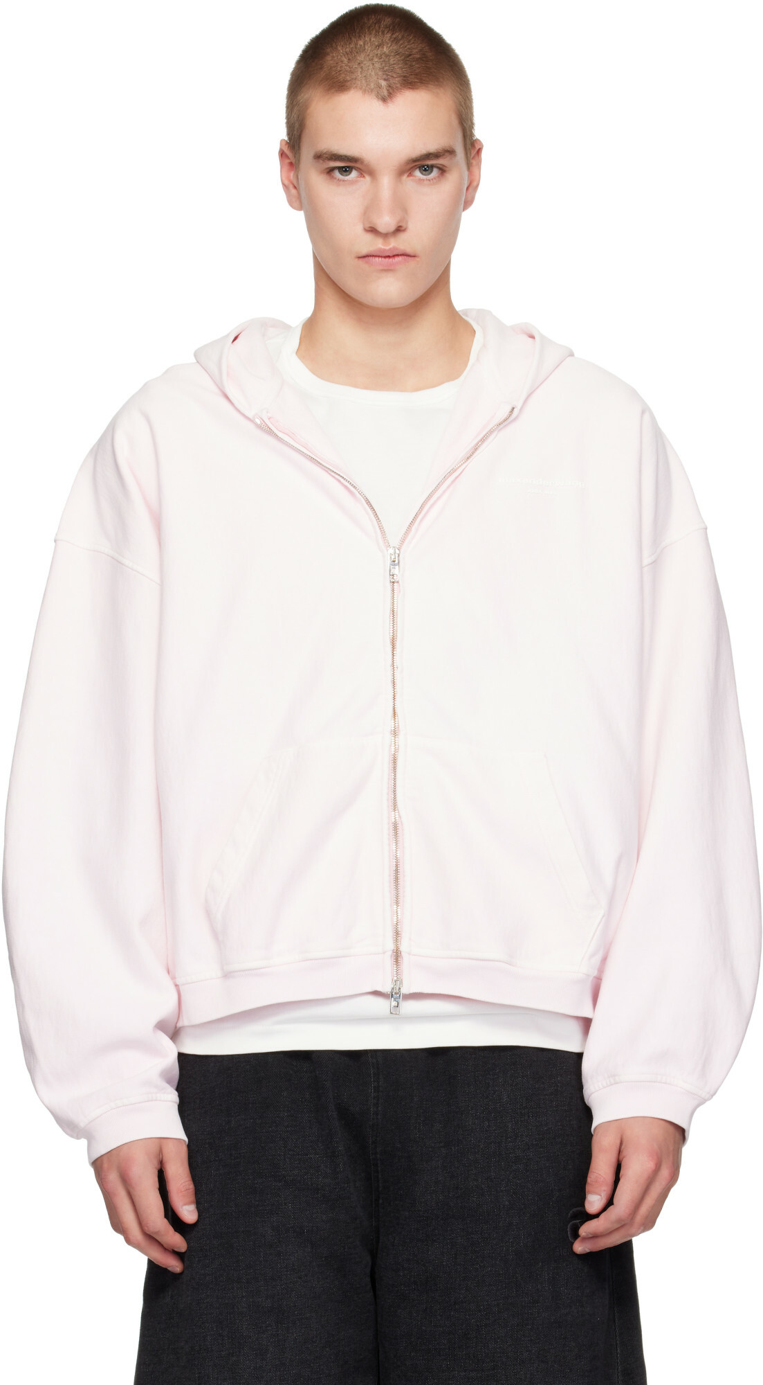 Alexander Wang Pink Logo Print Oversized Zip-Up Hoodie