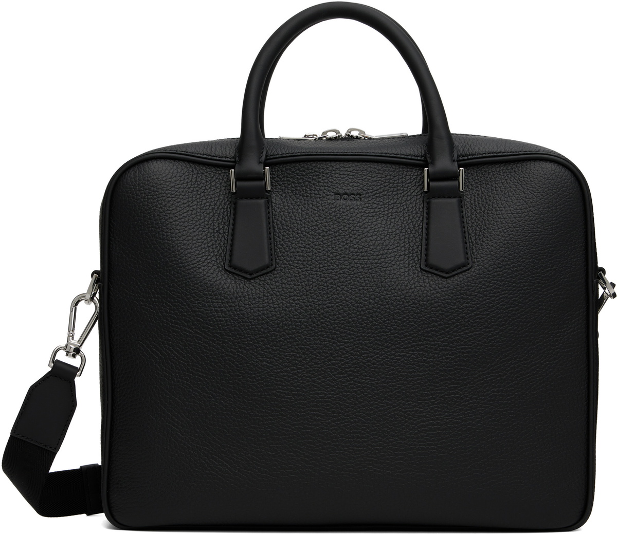 BOSS Black Grained Leather Briefcase