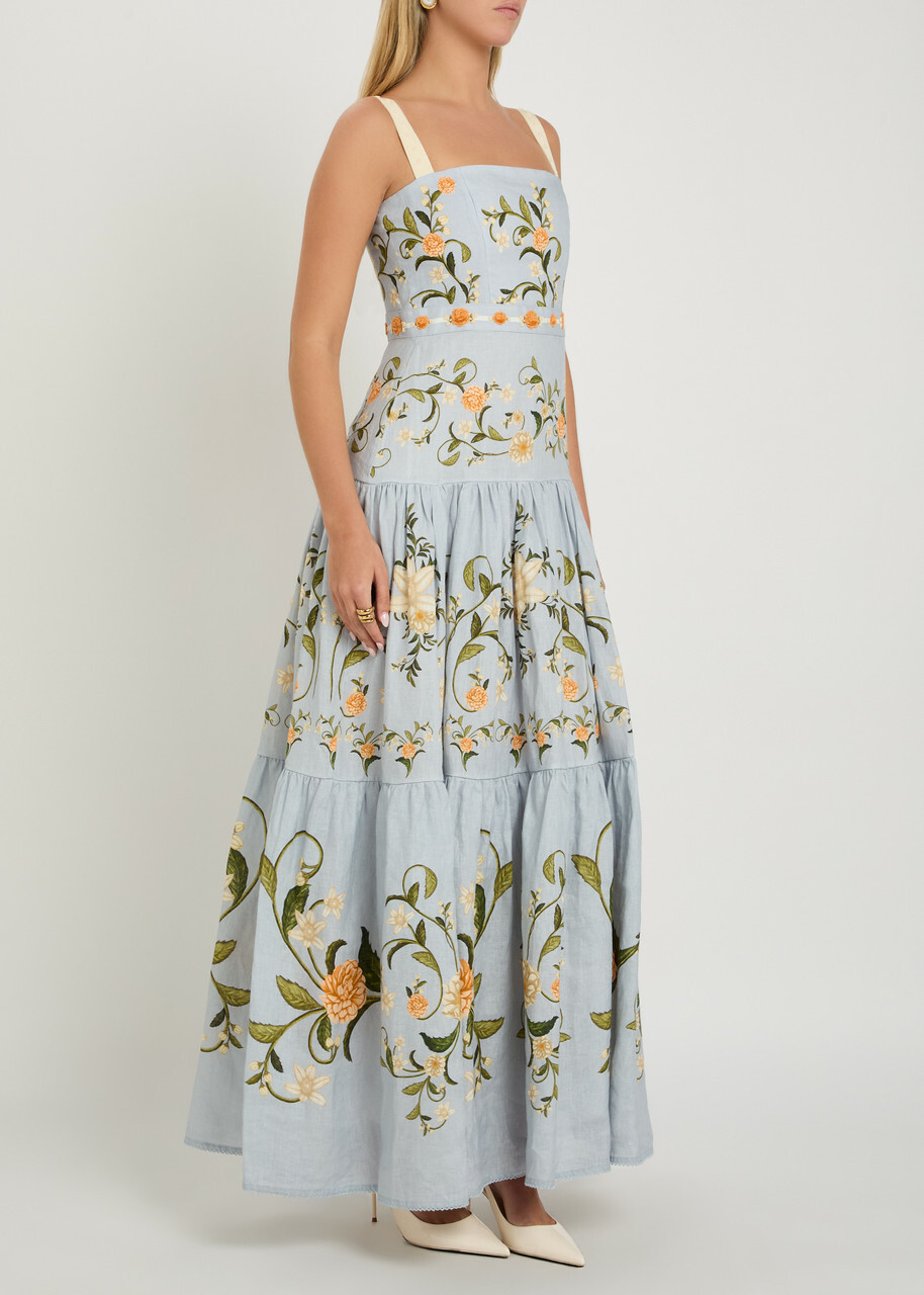 Agua BY Agua Bendita Lima Valle Floral-print Linen Maxi Dress Multicoloured