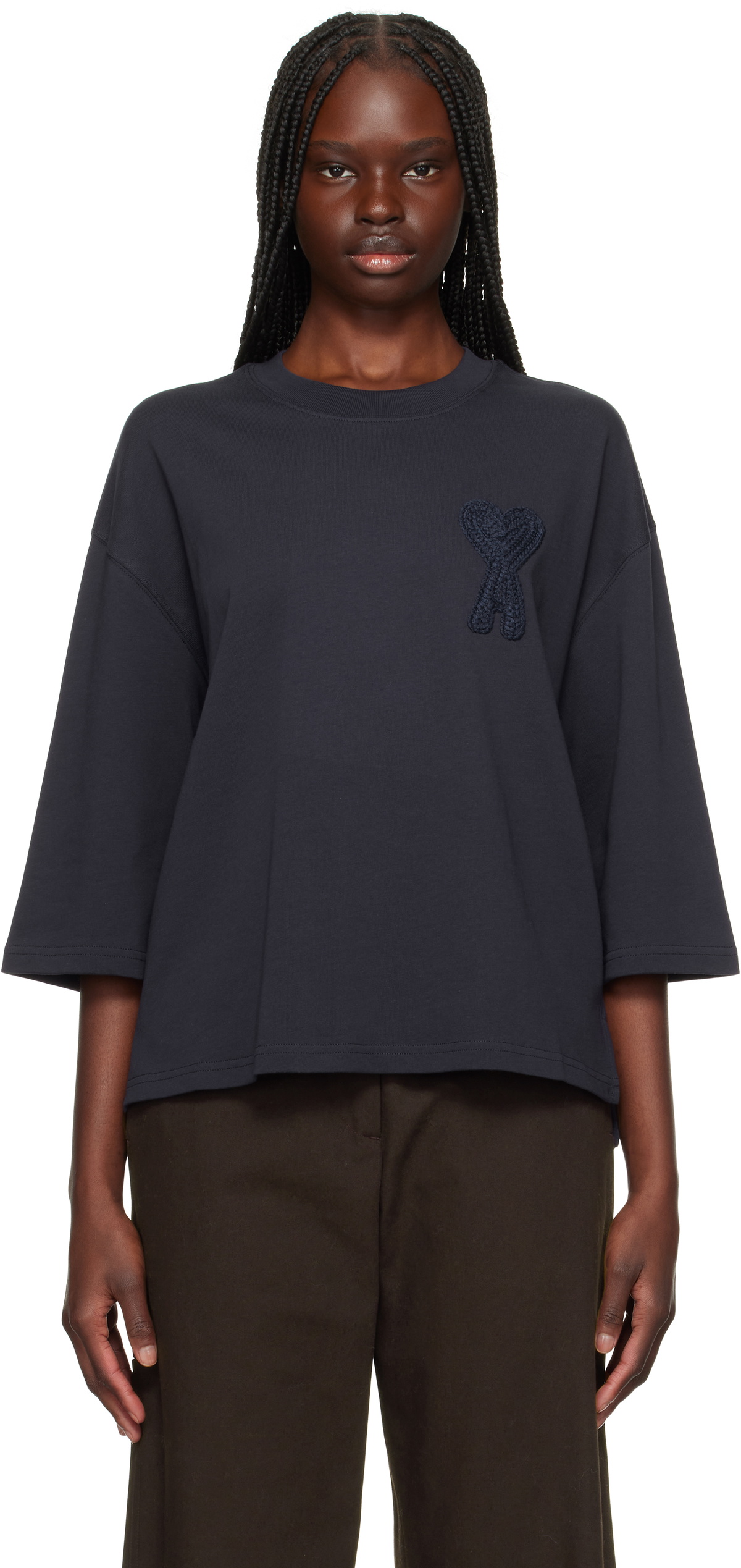 AMI Paris Navy Cotton Ami de Coeur Patch T-shirt AMI