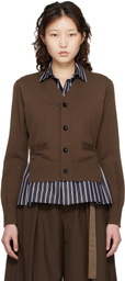 sacai Brown Poplin & Cotton Knit Cardigan