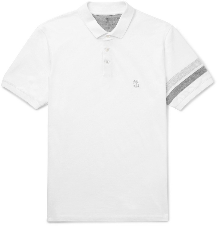 Photo: Brunello Cucinelli - Slim-Fit Striped Cotton-Piqué Polo Shirt - Men - White