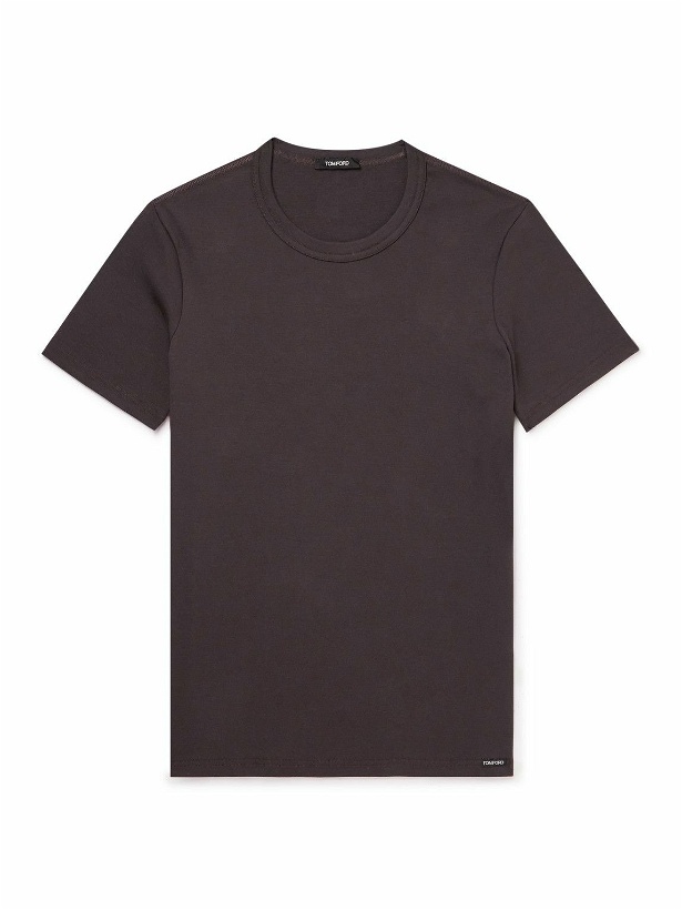 Photo: TOM FORD - Logo-Appliquéd Stretch-Cotton Jersey T-Shirt - Brown