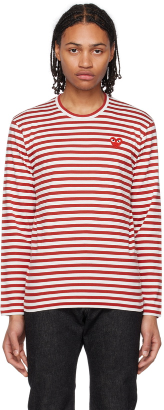 Photo: COMME des GARÇONS PLAY Red & White Heart Long Sleeve T-Shirt