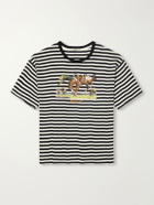BODE - Printed Striped Ribbed Cotton-Jersey T-Shirt - Black