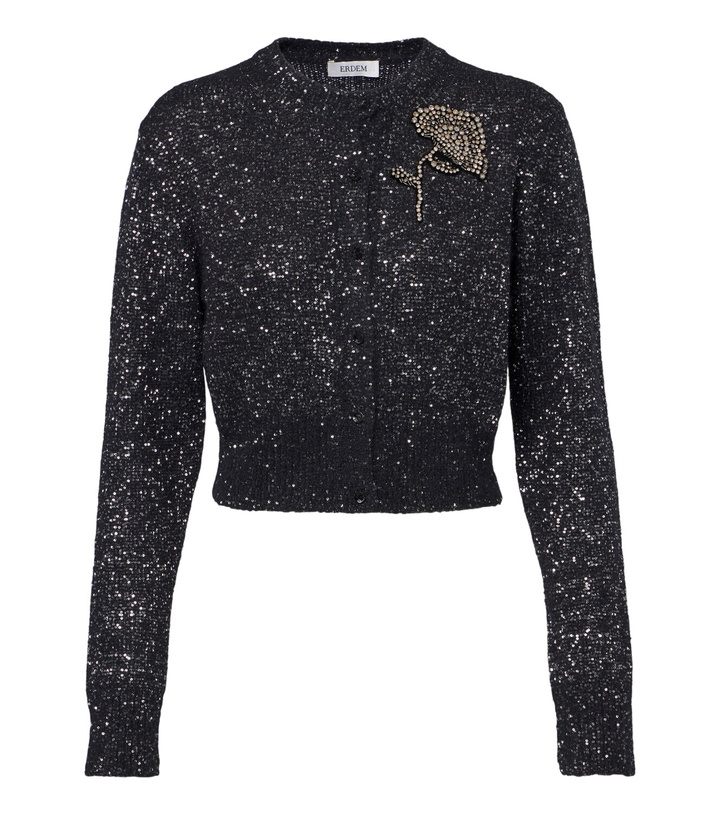 Photo: Erdem Cropped embellished alpaca-blend cardigan