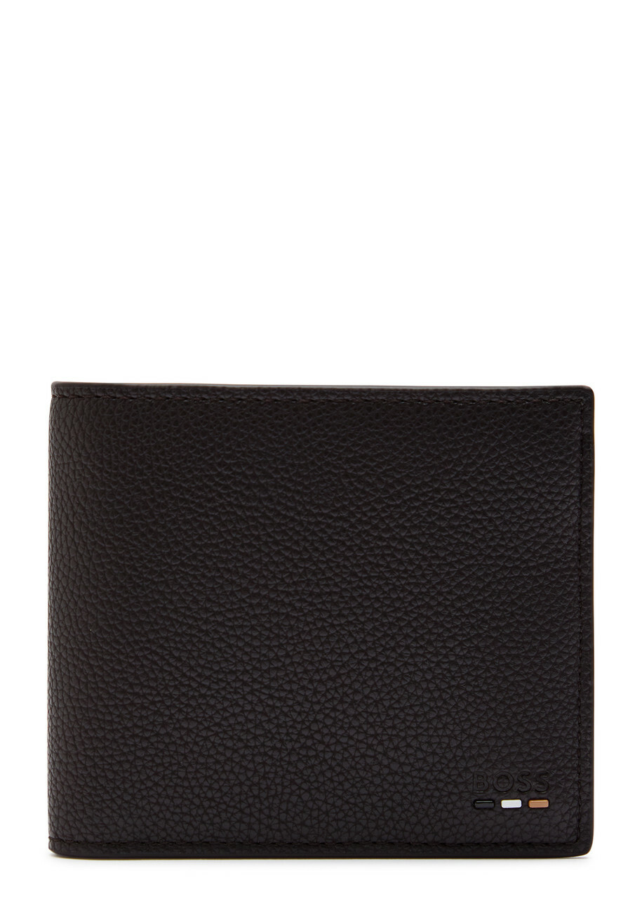 Boss Ray Logo Grained Leather Wallet - Dark Brown - One Size