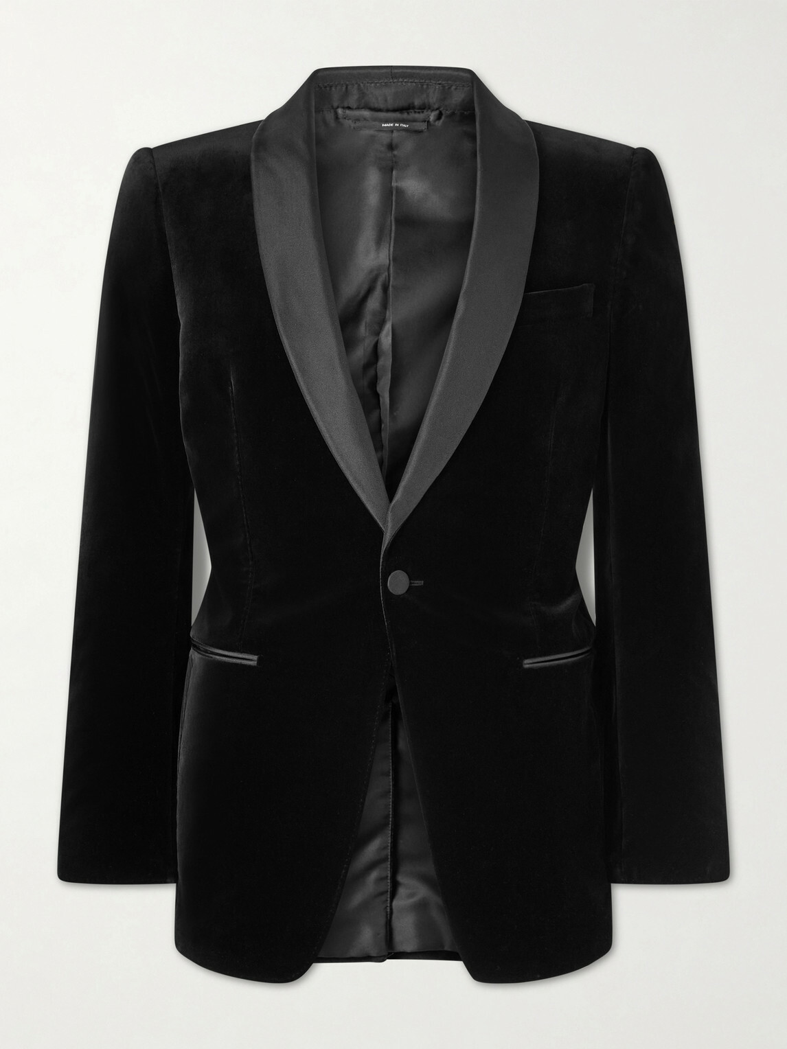 TOM FORD - Satin-Trimmed Cotton-Blend Velvet Suit Jacket - Black