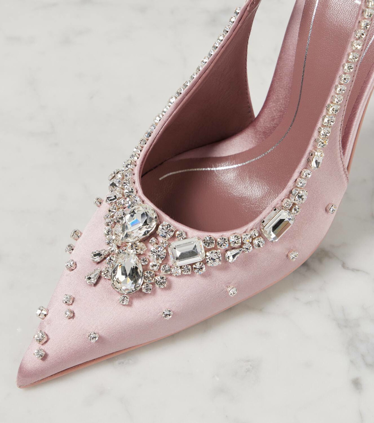Gucci Talia 105 embellished satin slingback pumps