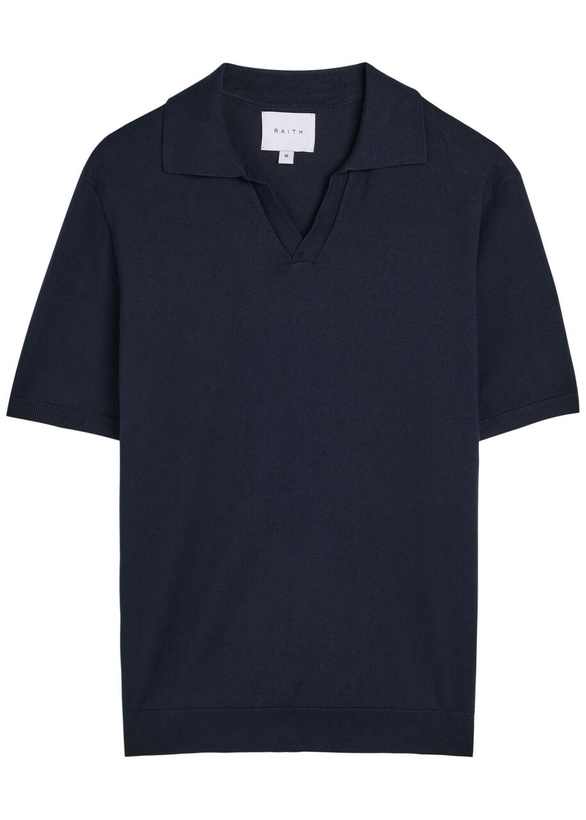 Photo: Raith Open-collar Cotton Polo Shirt Navy