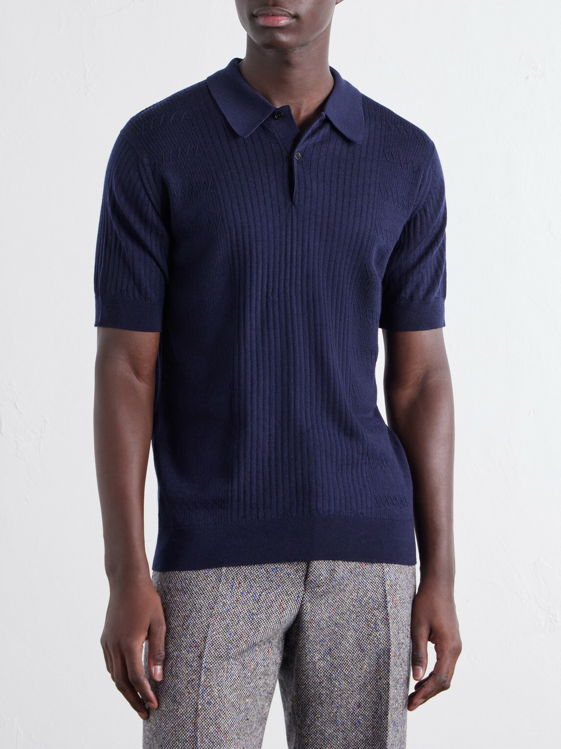 John Smedley - Croall Ribbed Merino Wool Polo Shirt - Blue